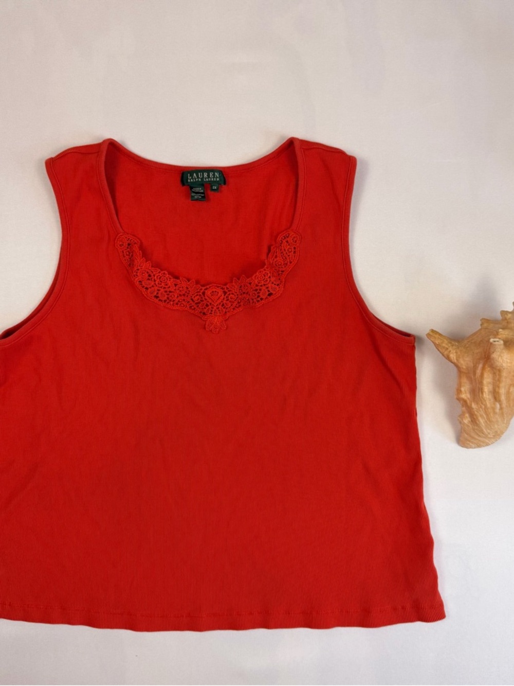 Lauren Ralph Lauren Red Lace-Trim Tank Top